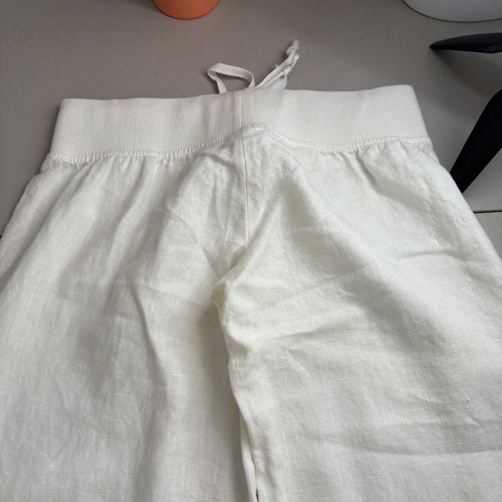 Elan White 100% Linen Wide Leg Pants Raw Fringe Hem Resort EBW-LL283 Small NWT - Picture 10 of 11